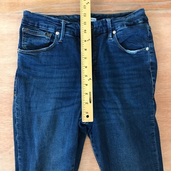 Good American Jeans Women 12/31 Blue Distressed High Rise Dark Wash Stretch - Picture 7 of 9